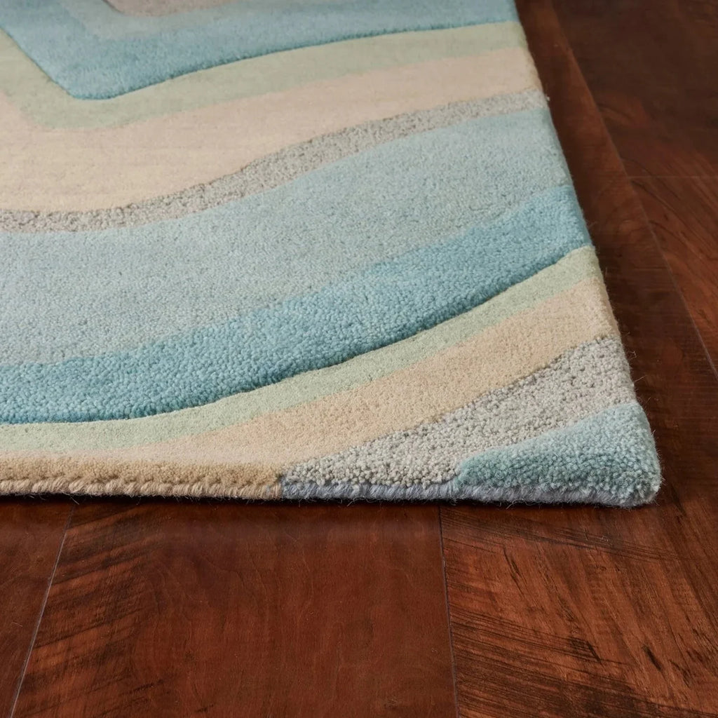 HomeRoots 8' 12'3" Beige Runner Rug - Hand Tufted Waves Ocean 9'3" Abstract Blue x