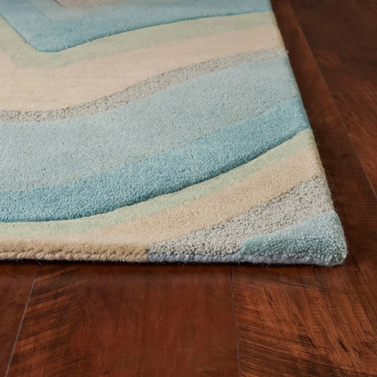 HomeRoots 8' 12'3" Beige Runner Rug - Hand Tufted Waves Ocean 9'3" Abstract Blue x