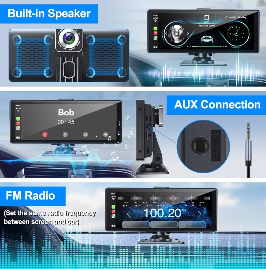 Inch Android Dashcam Carplay& 4K IPS with Back-up Portable Bluetooth/Siri/Google/GPS/Mirror-Link Touchscreen Wireless HD Auto Screen,10.26 and Support Car Camera