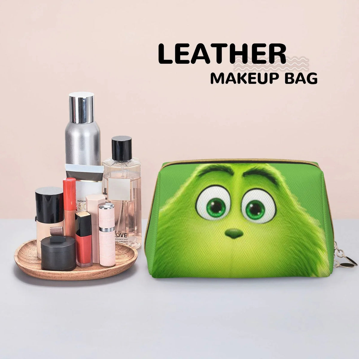 Makeup Portable Travel Cosmetic Leather Gift Pouch Purse Grinch Bag Organizer Storage Bag Toiletry Green