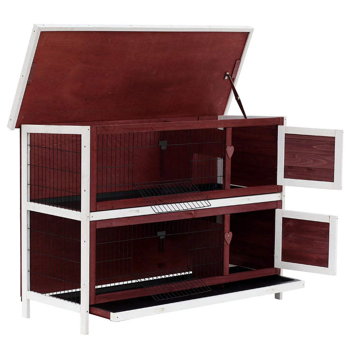 Rabbit Pull-Out with Weatherproof And Elevated Hutch 54" PawHut Run Stackable Wooden Enclosed 2-Story, Fun Trays,