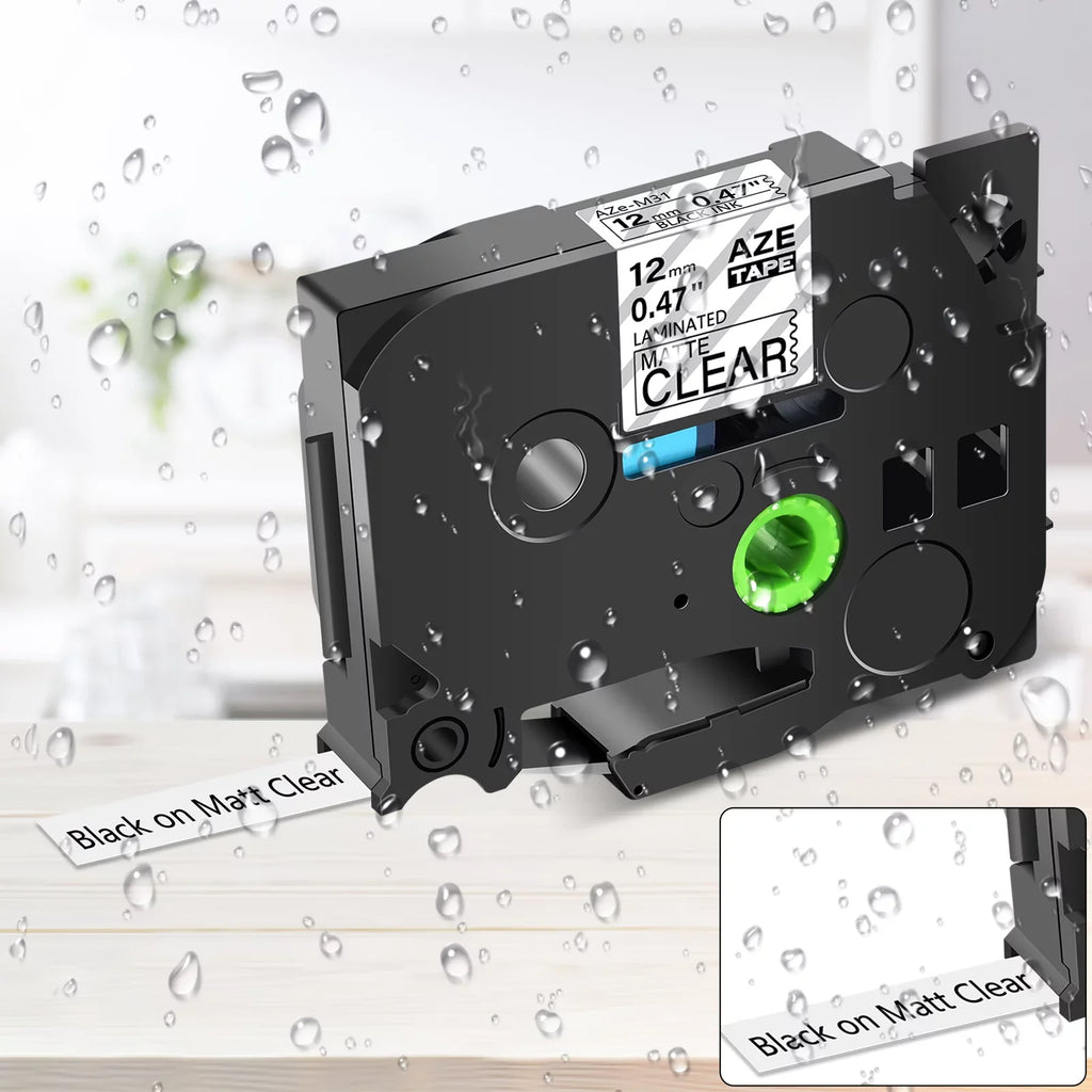 TZ-M31 Label 20PK Black Compatible on TZeM31 GREENCYCLE 0.47" for TZM31 Brother P-touch TZe-M31 Tape Laminated Clear 12mm Matte