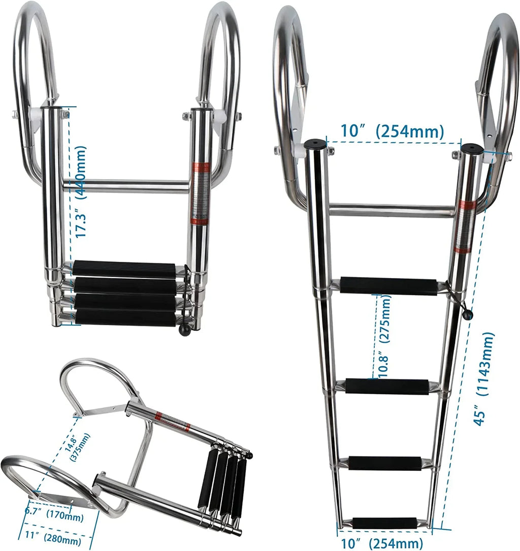Ladder,Dock Ladder 4 Pontoon Duty Wide Swim Hand Steps, Boat Ladder,Heavy Railings Boat with with Boat Ladder Telescoping Step Folding Boarding