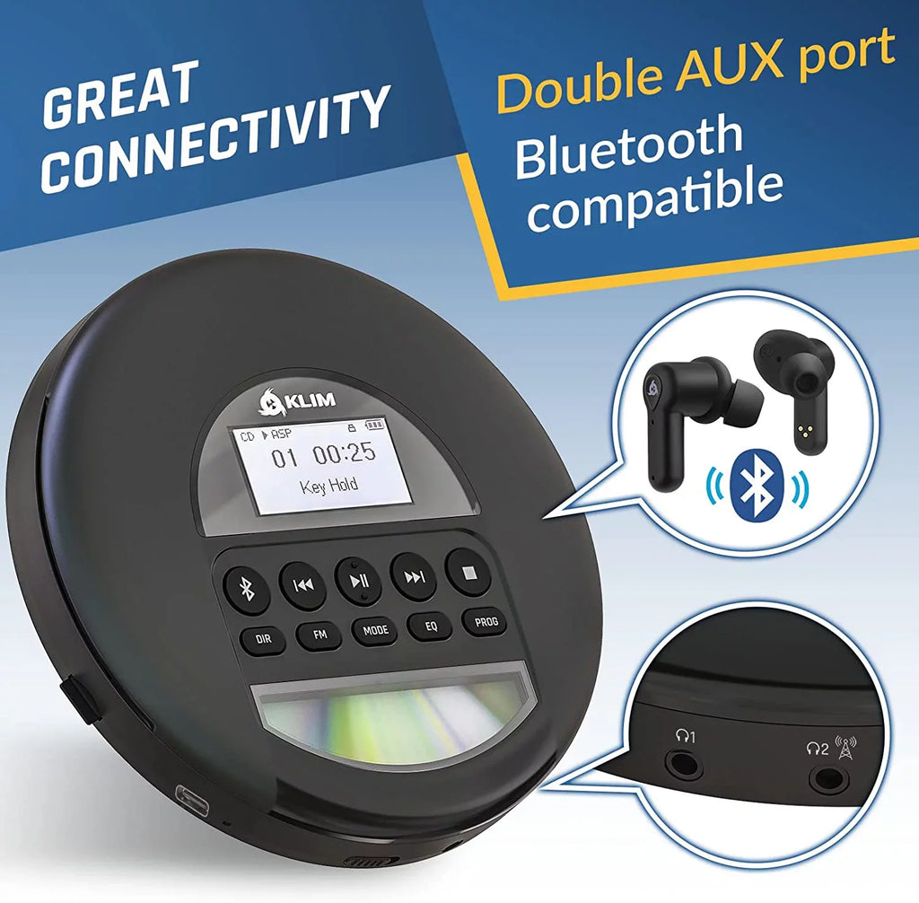Portable with MP3, Nomad Ideal Radio, for Bluetooth- Pre-Owned AM Player TF FM Fusion Good) Black Card, Rechargeable Headphones, Cars, KLIM CD (Refurbished: Discman Battery,