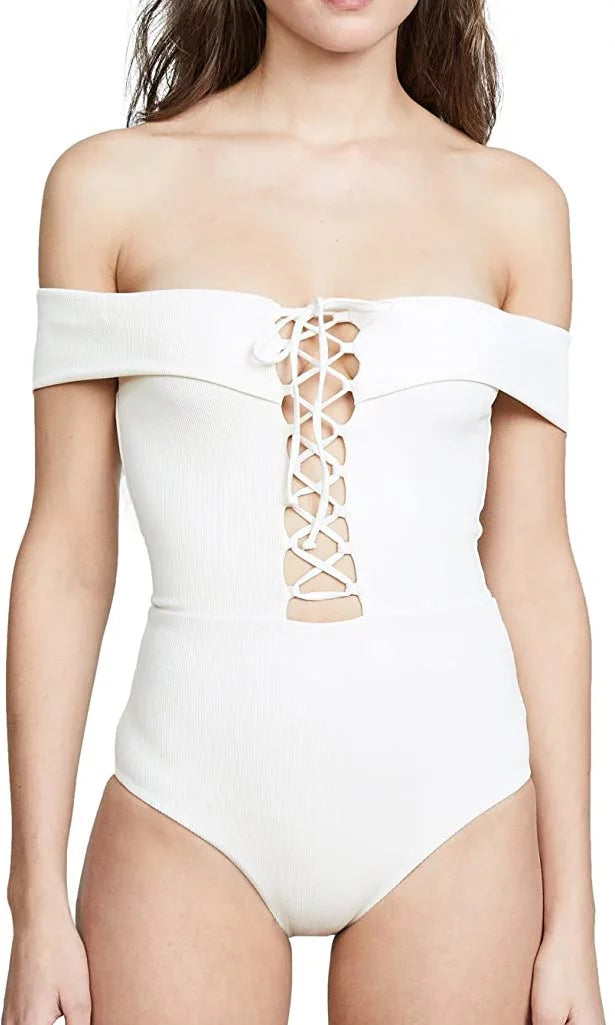 One Anja CREAM 6 Bandeau Piece L*Space Swimsuit, Lace-Up US