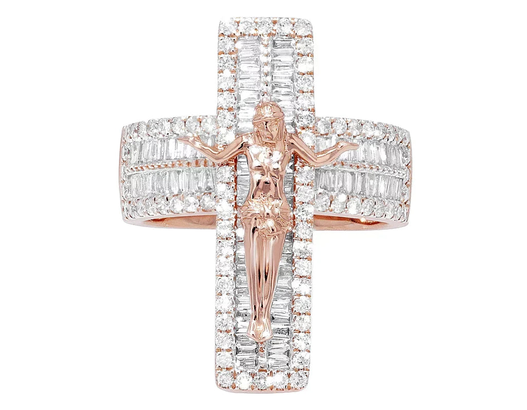 Cross' S10 Ring on 'Jesus Gold Diamond 1.86 CT Baguette Pinky