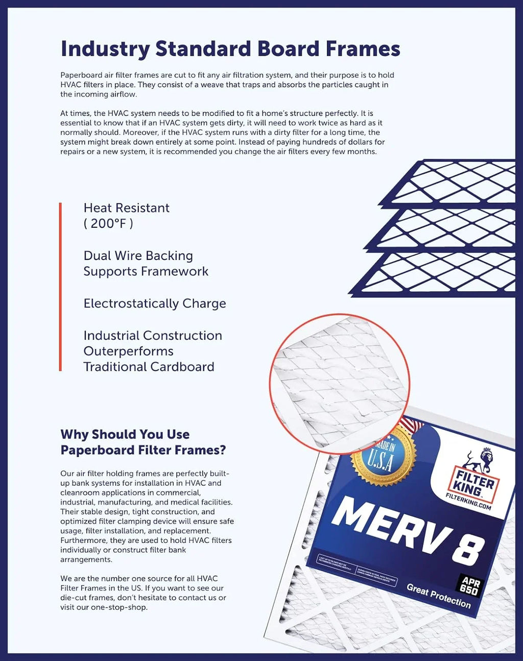 A/C MADE USA King Pleated 4-PACK Filter IN Size: .75" x HVAC | MERV | 8 | Filters Air 58 x 8x58x1 Actual | Furnace Filter 8