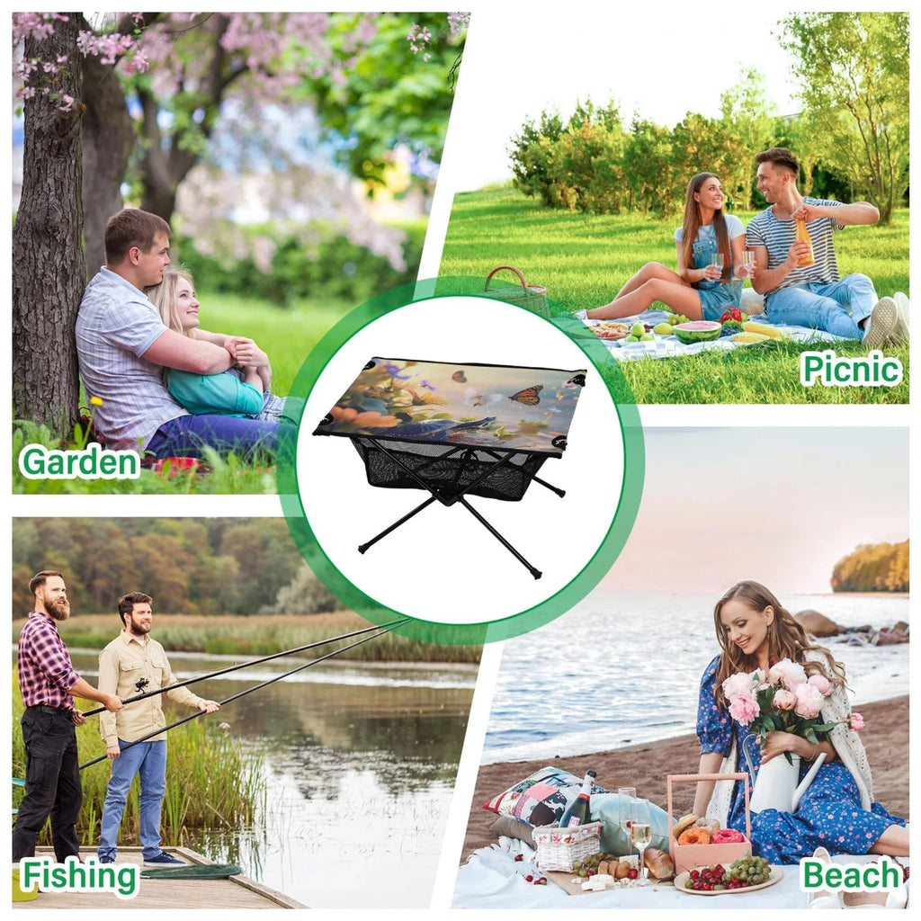 BBQ Bag for Compact Funny Butterfly Portable Table Table and Camping Outdoor Turtle Fishing Table Picnic Beach with Folding Storage Travel