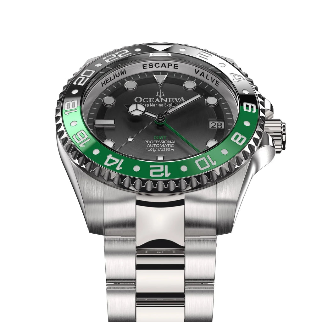 Movement 1250M Black Resistance Back Liquid Seal  Diver Triple Bezel - Automatic - - For Watches GMT Dive Deep Explorer Men with Pro Watch Case Screw Oceaneva™ Green Wrist Japan Swimming Down