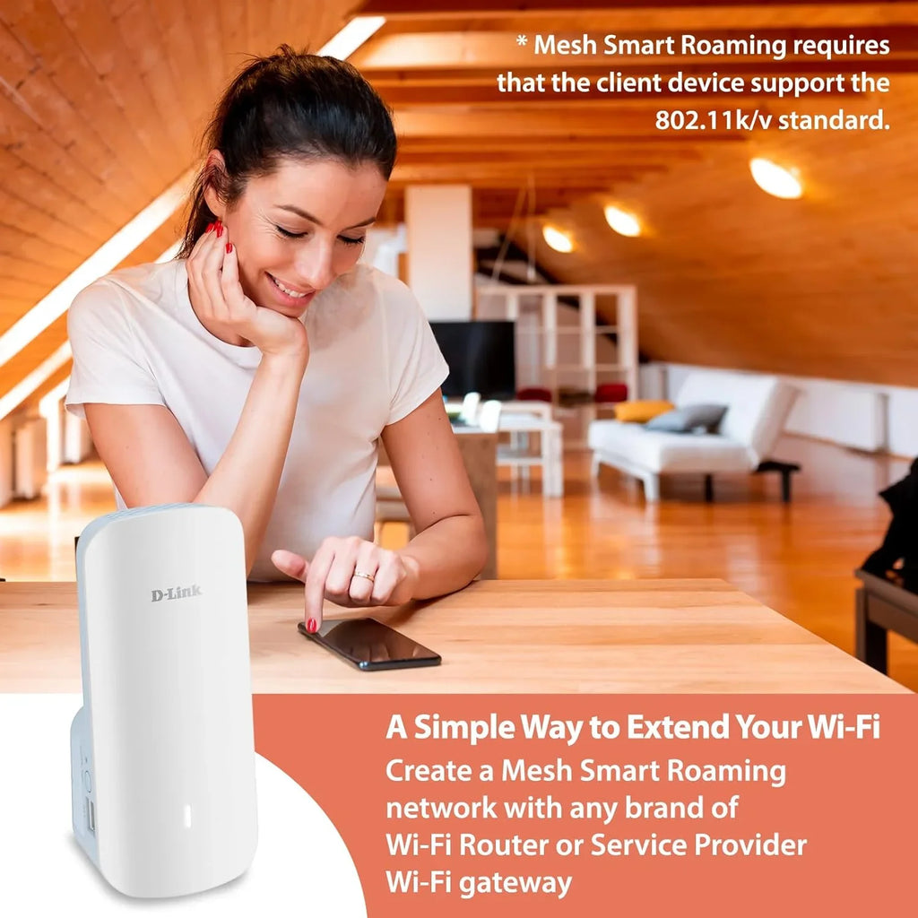 ft | Mesh LAN Sq. Gigabit Cover WiFi 2300 AX3000 6 D-Link (E30) AI | up 1x Extender Port | to Range