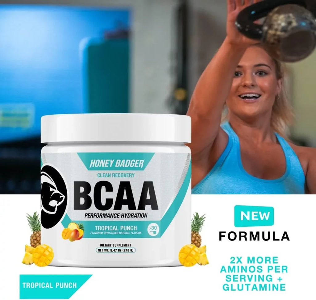 Honey Powder, Keto, Electrolytes Tropical Muscle Women, Workout Post Recovery Free EAA Badger Amino L-Glutamine Drink Servings with BCAAs & Men & + Punch, Vegan, BCAA Acids Mix, For Sugar 30 Hydration