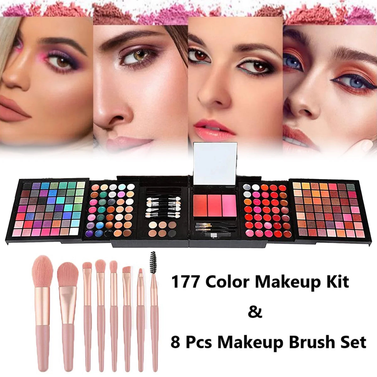 All-in-One Combination Powder Mirror, 177 Cosprof Pencil Eyebrow with Makeup Make Face Palette Set, Set Blusher Eyeliner Cosmetic Gift Powder Facial up Eyeshadow Concealer Colors