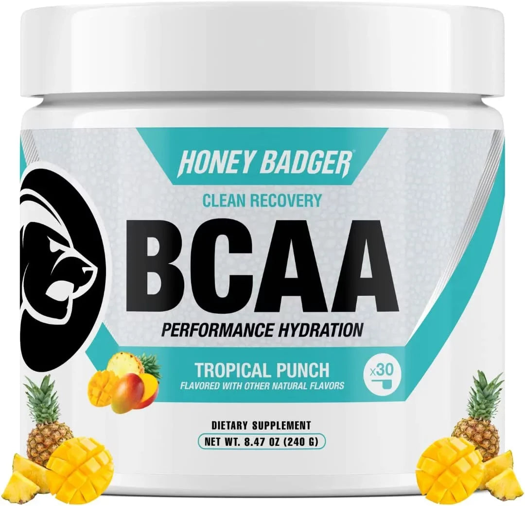 Honey Powder, Keto, Electrolytes Tropical Muscle Women, Workout Post Recovery Free EAA Badger Amino L-Glutamine Drink Servings with BCAAs & Men & + Punch, Vegan, BCAA Acids Mix, For Sugar 30 Hydration