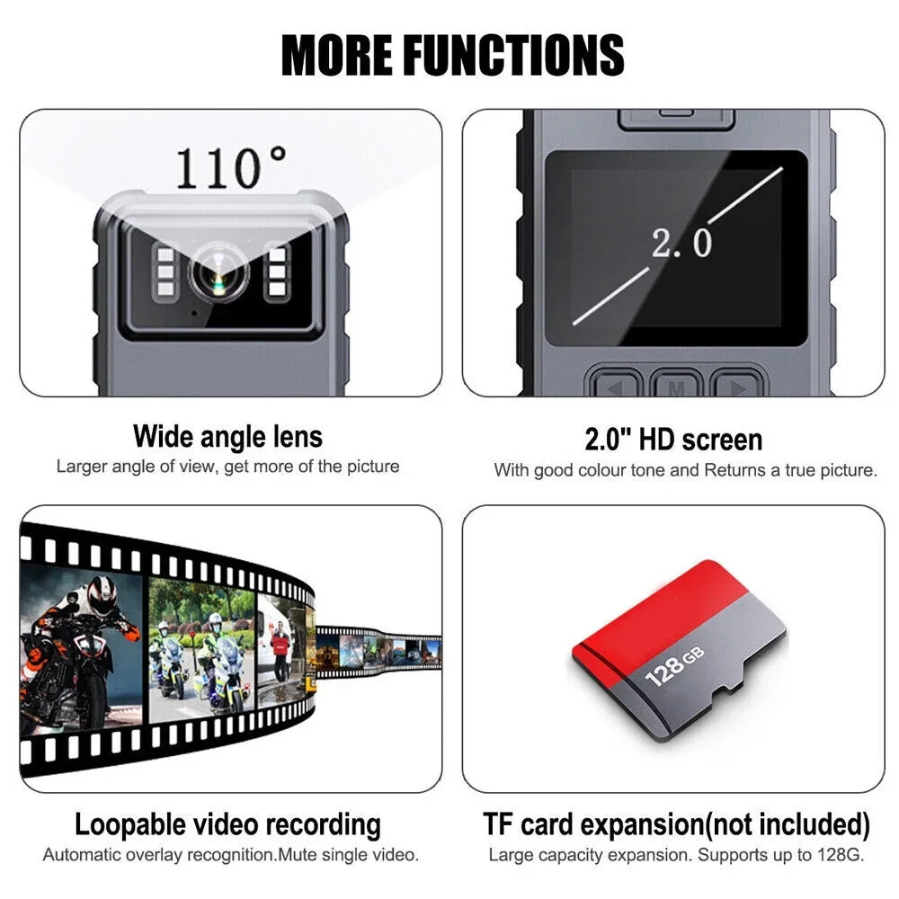 Night Video IR JLLOM Audio and Camcorder Vision DVR Mini Police Camera - Body with 1080P