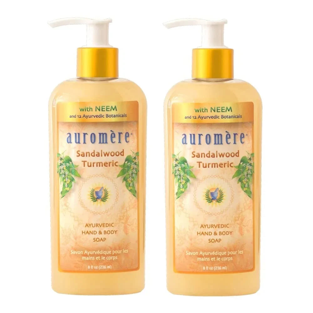 Of Oil, Natural, - (Pack - Ayurvedic Liquid 2). Auromere Soap, Vegan, Cruelty Gmo, Gluten-Free Neem Non Coconut Paraben-Free, Turmeric With And 8Oz Sandalwood Free,