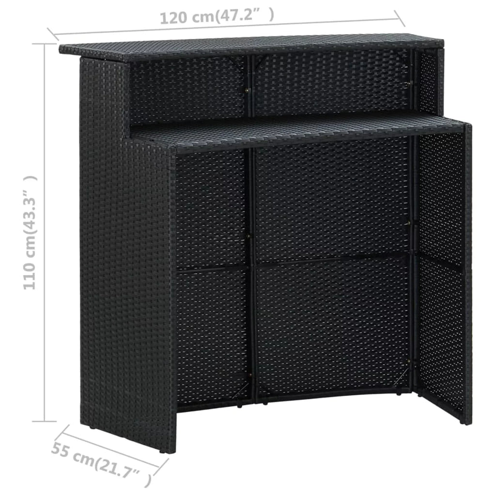 Outdoor Anself Piece Rattan Dining and Shelf Terrace, Cushioned Garden 4 Stool Poly Black Bistro, Set for Patio 5 Chairs Storage Pub, Table Bar Backyard, Set with