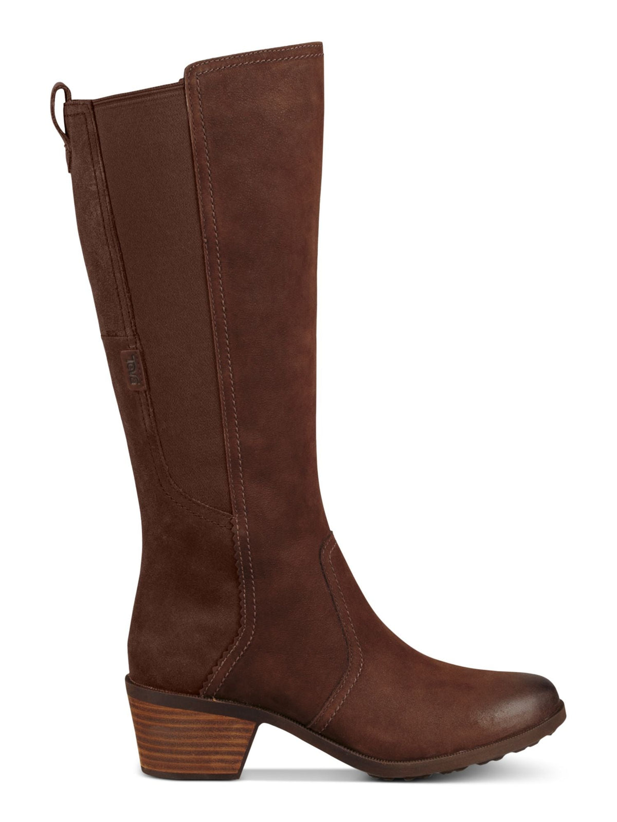 Goring Liquidproof Anaya Boot Block Padded Zip-Up Heel Leather Round  Riding Brown Toe 8 TEVA