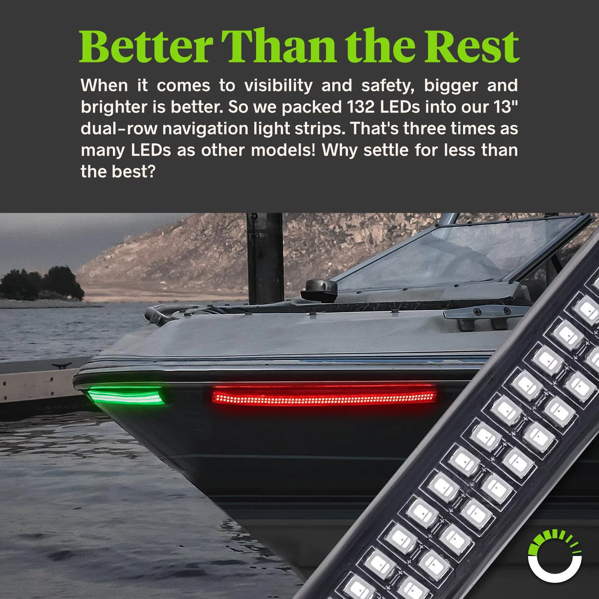Green  Navigation Kit for Light Kayak Strip LED 2-Row Boat Pontoon 132 Red