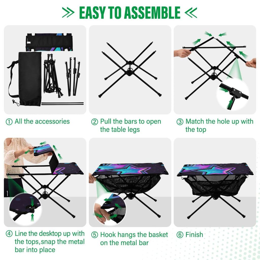 Folding Table Storage for Fishing Outdoor BBQ Bag Shiny Picnic Table Beach Star Compact Travel Camping Table Portable with