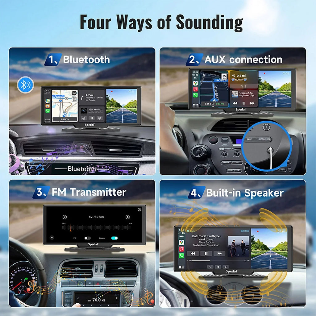 CarPlay Rear- Bluetooth GPS CarPlay Apple Stereo Rear Spedal ＆Android Car and Wireless with Navigation Car Unit 1080p 9.3" Front Auto Dash Screen Cam Receivers Camera Stereo Head 4K Portable CL860