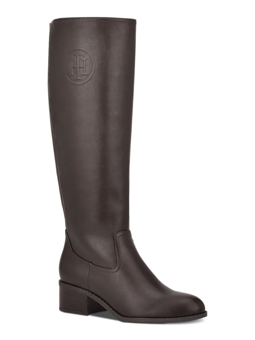 Boot Panel Riding Zip-Up Padded  HILFIGER Deelia Toe Round Brown TOMMY 7.5 Block Logo M Gore Heel