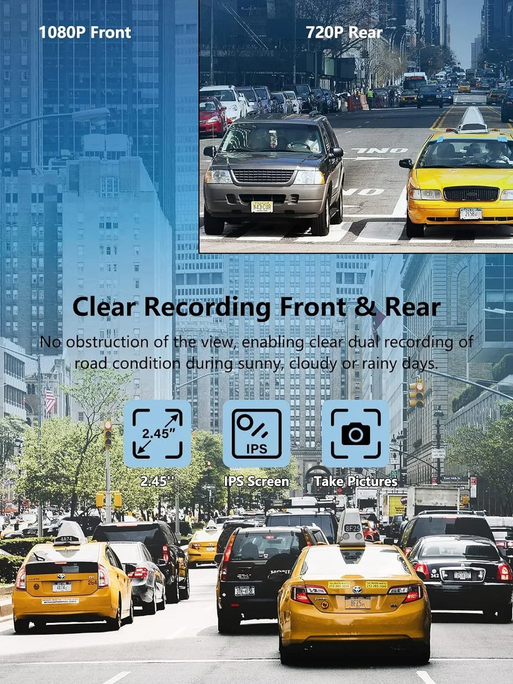 Recording, Screen, Loop Lock, Rear, 2 Dash Dash Mounting Cam Ways, Car,Motorcyle,Balls 32GB with 2.45 Full Monitor 1080P Night IPS WDR, HD Vision, Parking inch and Front Mini Accident SD Cam Card,