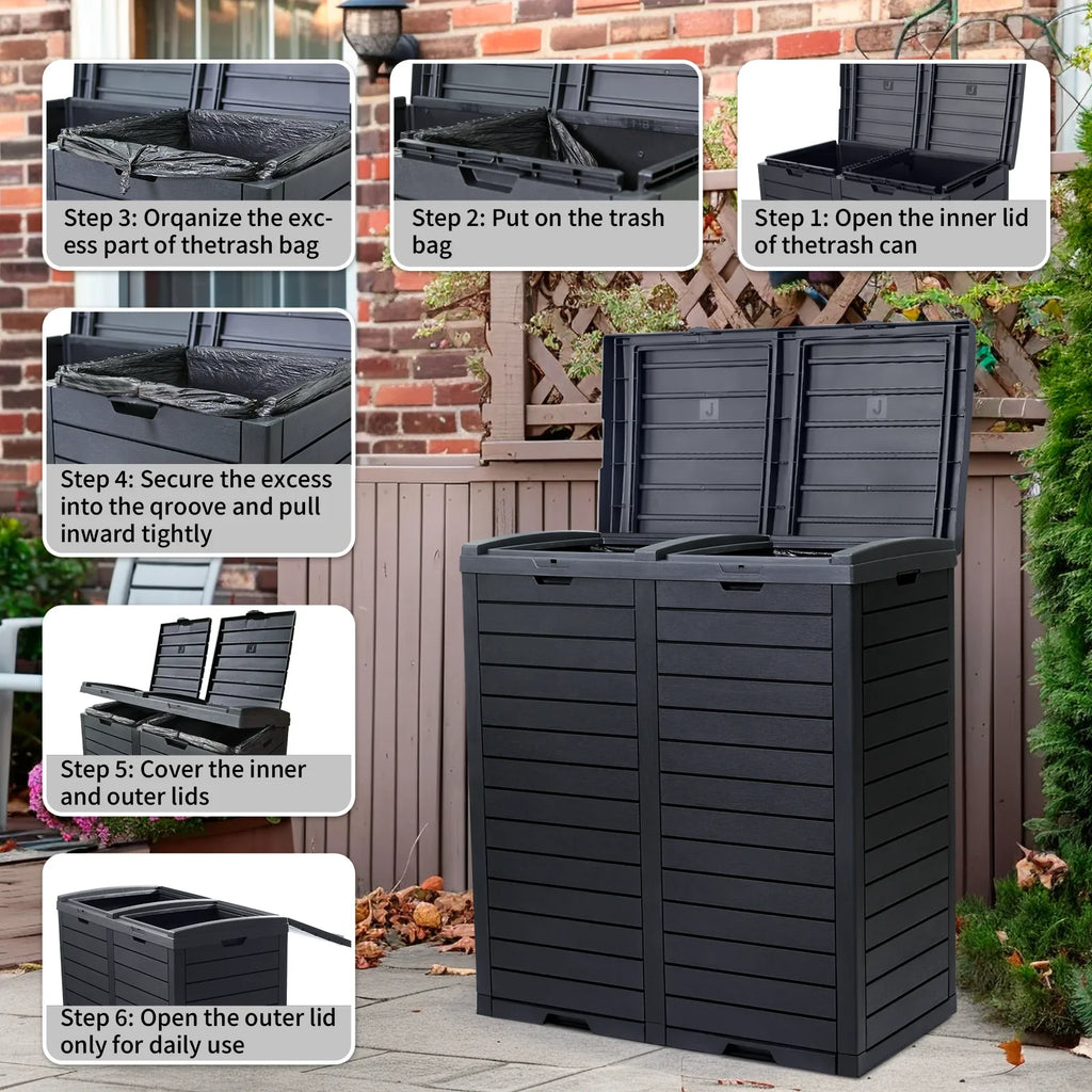 Tray,Resin Gallon Drip Outside Trash Outdoor 62 Kitchen Lid Trash Patio,Backyard,Deck Large with Can for and Bin Tiered