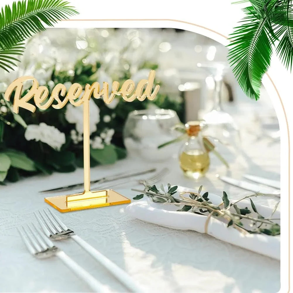 Reserved Reception Wedding Mirrored Table Acrylic Guest Sign Reserved 8 Wedding Signs Events Golden Party Standing Restaurant Packs Signs Reservation Wedding Seating Sign for Table Decor
