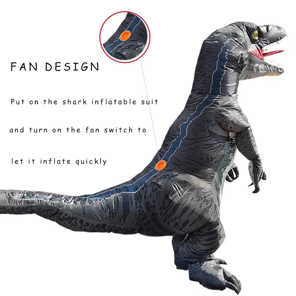 Inflatable Grey Raptor Halloween Costume Up Blow Velociraptor Adult Body Costume DomKom Dinosaur Women Costume Men Full T-rex