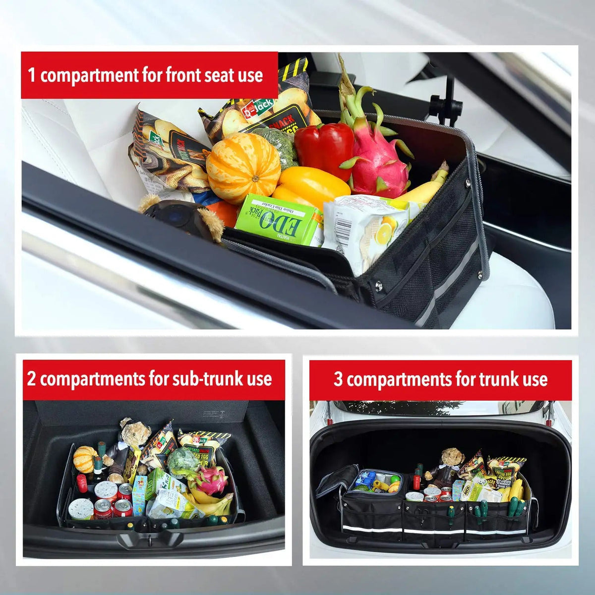 Glamor Cargo Lid, Straps Leak-proof Car Cooler Organizer & Collapsible Insulated Storage Removable with D Dividers, SUV Black 2 - - Tie-Down Foldable Bag and 5-in-1 Trunk with Solution