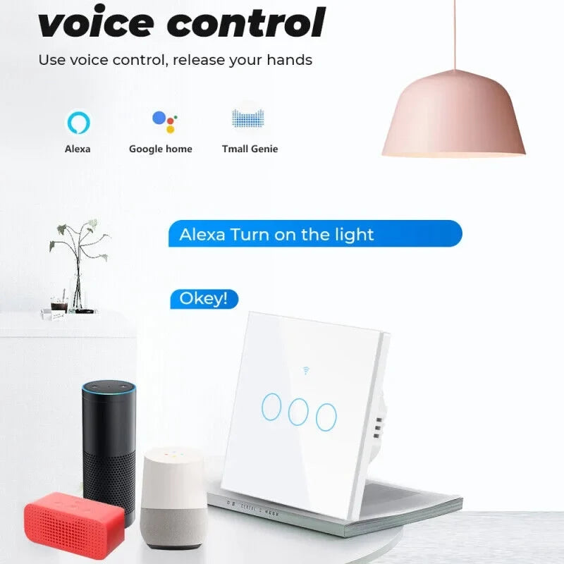 Touch Wall Home Panel TUYA WiFi+433MHZ Smart Light Button Switch Glass 3/4Gang
