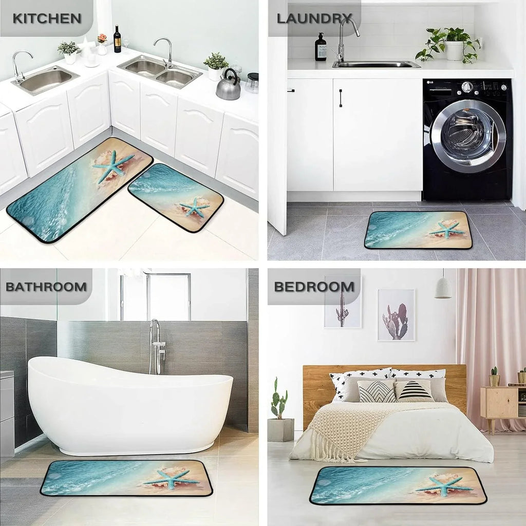 19.7"x27.6" Living Beach Wave Summer Starfish Bestwell Mats Sea Floor and Rug + Runner Entryway, Perfect Conch Rugs, 19.7"x47.2" Room Area Kitchen for Washable Carpet Bedroom