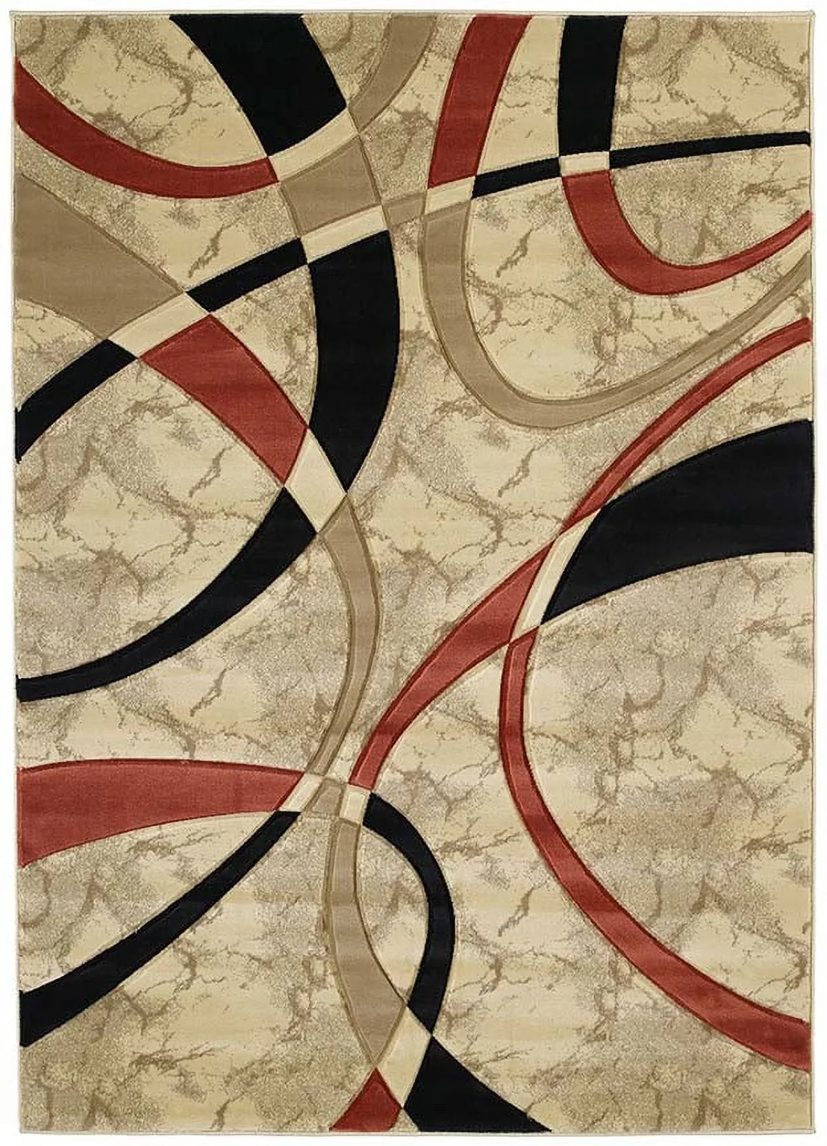 6" Area 3" Cream Rug Swirls 7' s Wavy Designer Home x 5' Rectangle Angles La-Chic 510-21390