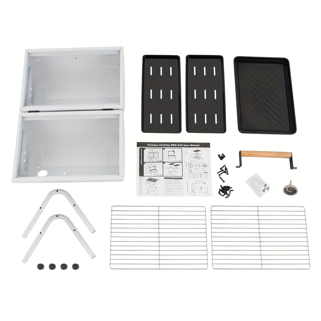 DFSDFGF32 White Thermometer BBQ Grill with Multi-functional