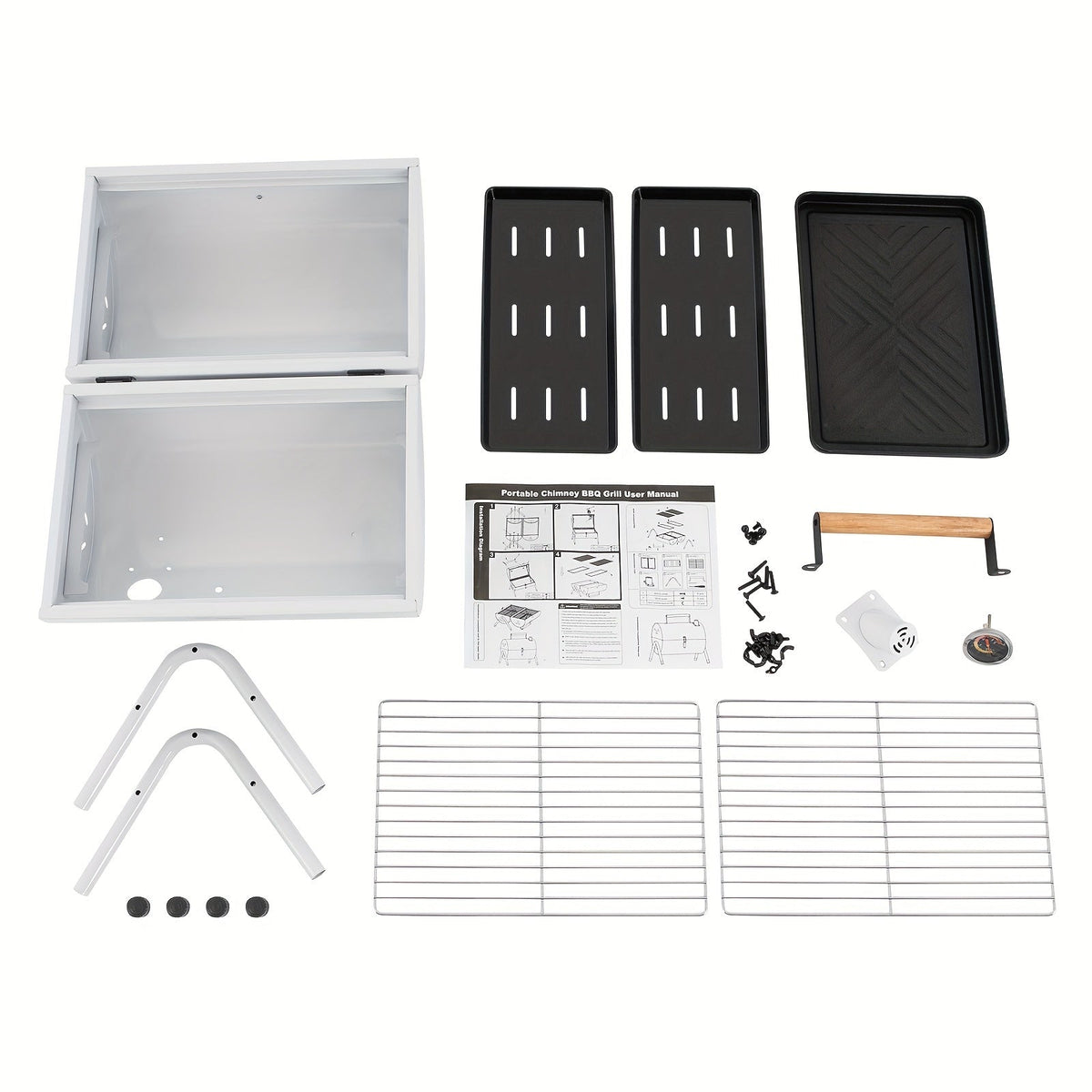 DFSDFGF32 White Thermometer BBQ Grill with Multi-functional
