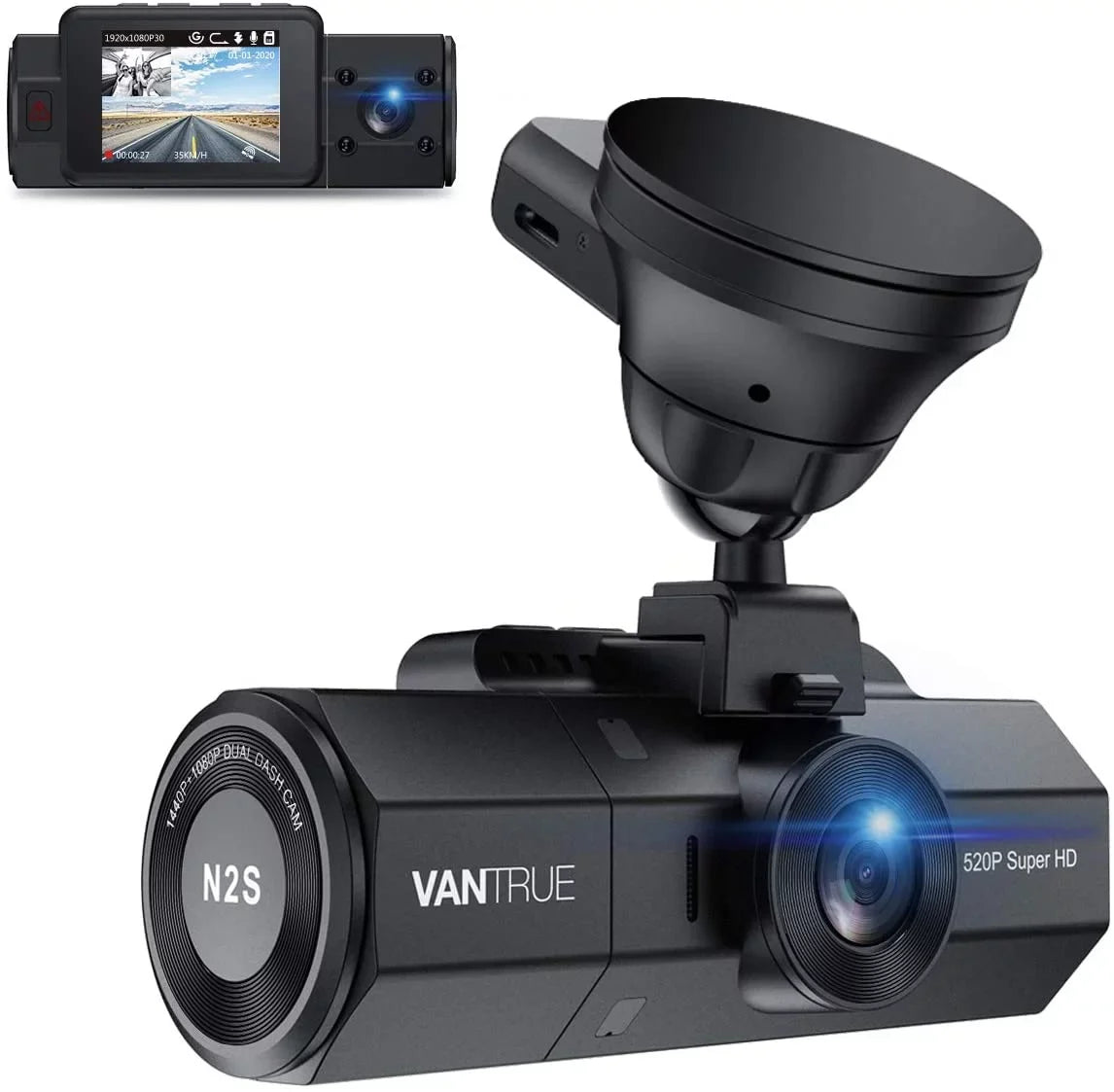 Inside w/ N2S Camera and | | Dash Dash Vantrue Cam Front 4K GPS NV Infrared