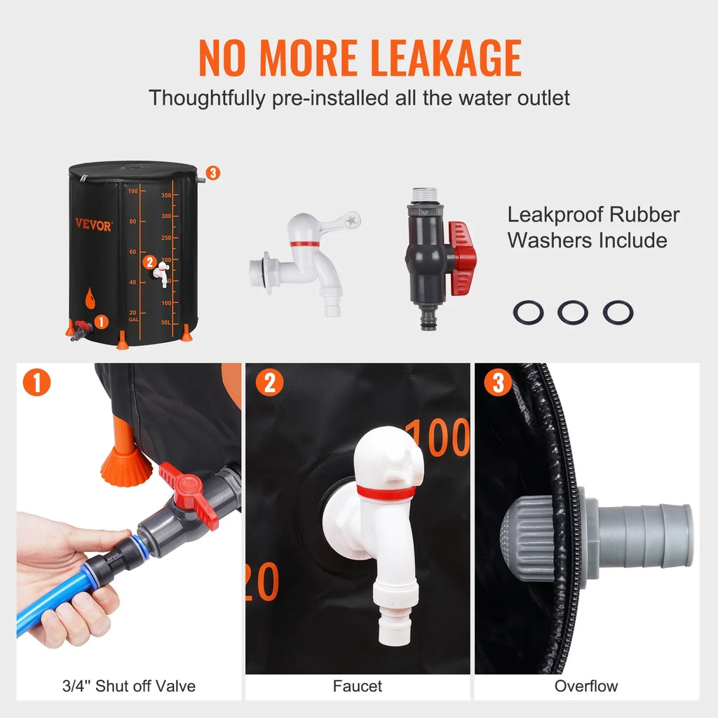 Rainwater and Kit, Capacity, Overflow System Container Barrel, Collection Spigots BENTISM Including PVC Rain Collapsible Portable 100 Gallon Storage Tank Liquid Large