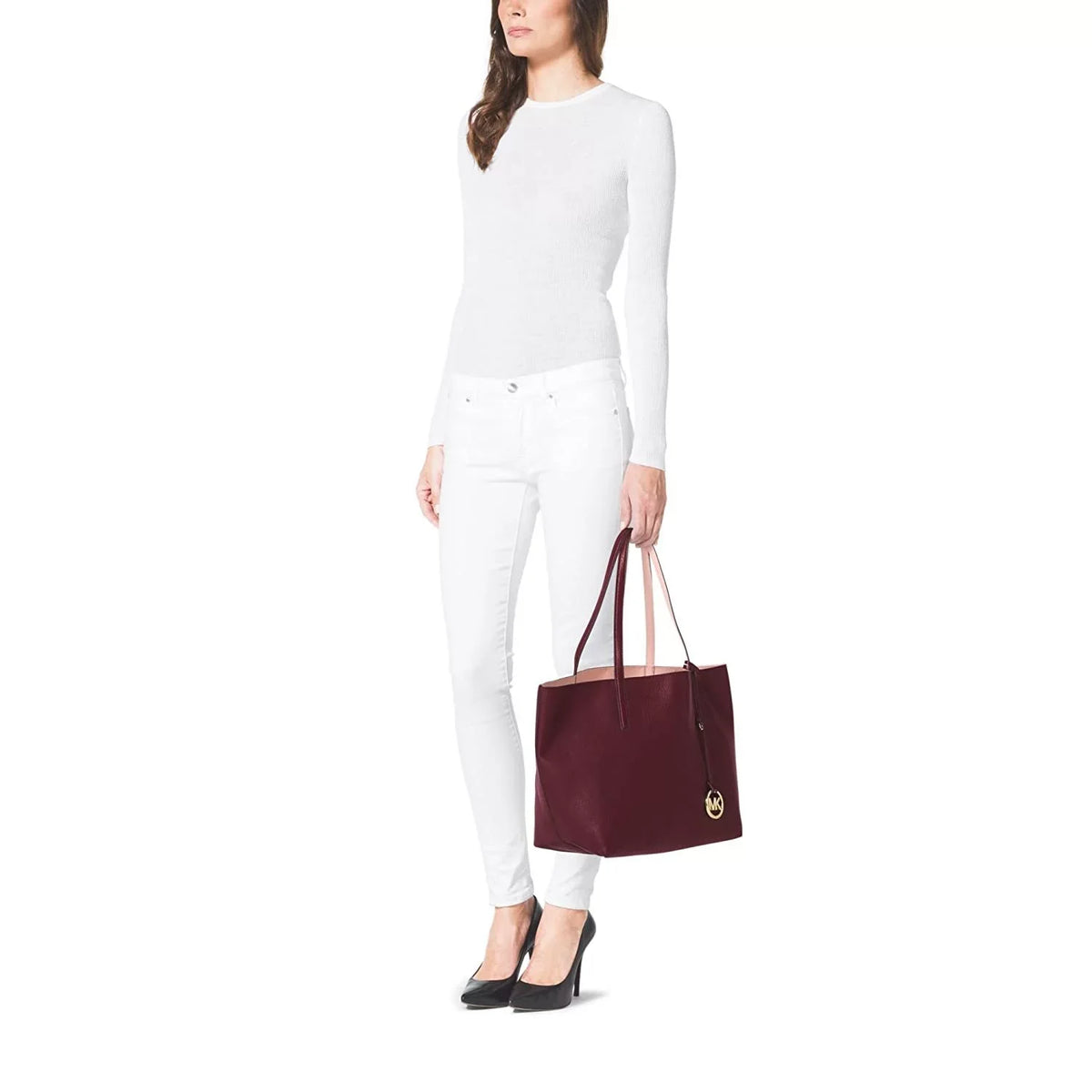 Reversible Izzy Michael Pastel Pink Leather Kors Large Merlot Tote