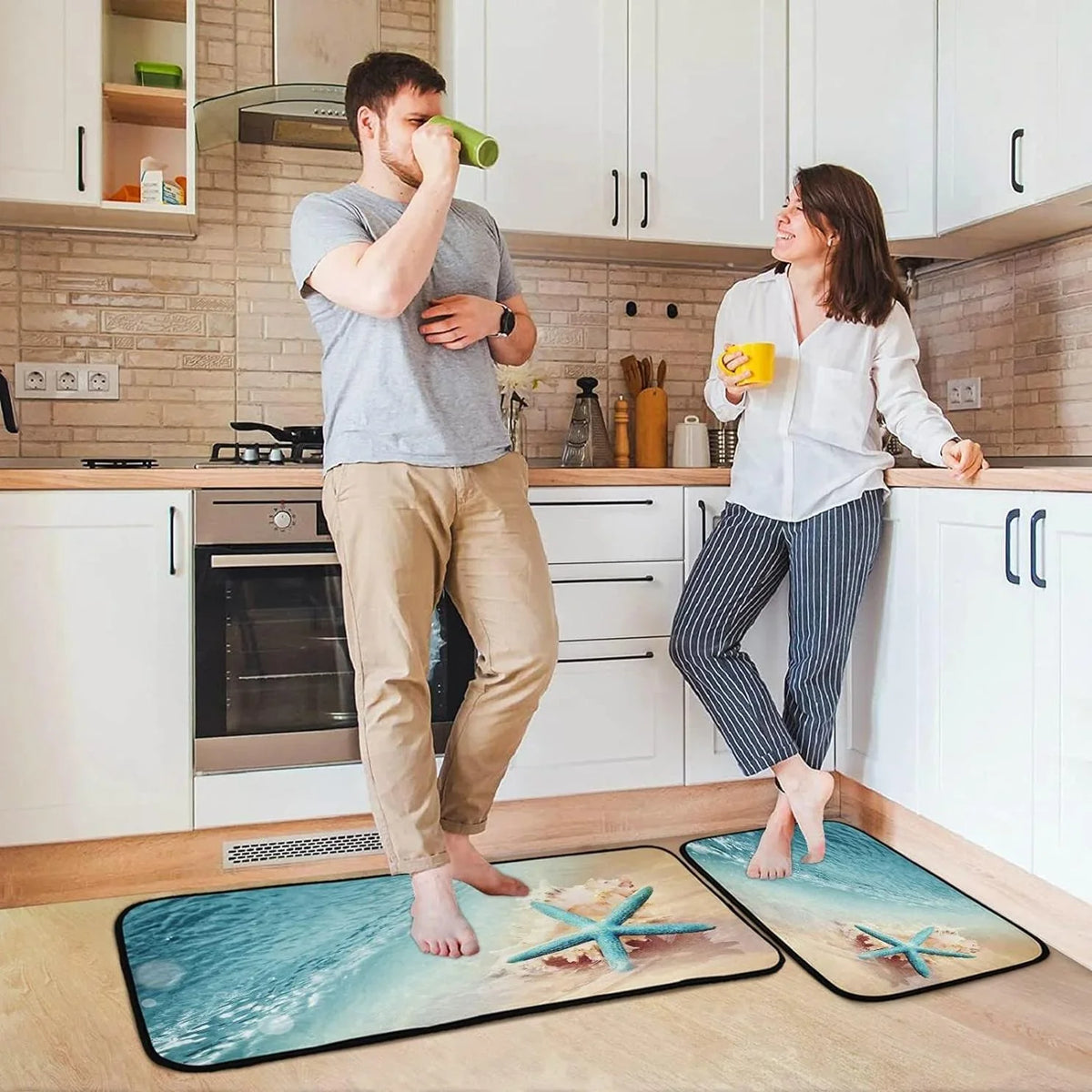 19.7"x27.6" Living Beach Wave Summer Starfish Bestwell Mats Sea Floor and Rug + Runner Entryway, Perfect Conch Rugs, 19.7"x47.2" Room Area Kitchen for Washable Carpet Bedroom