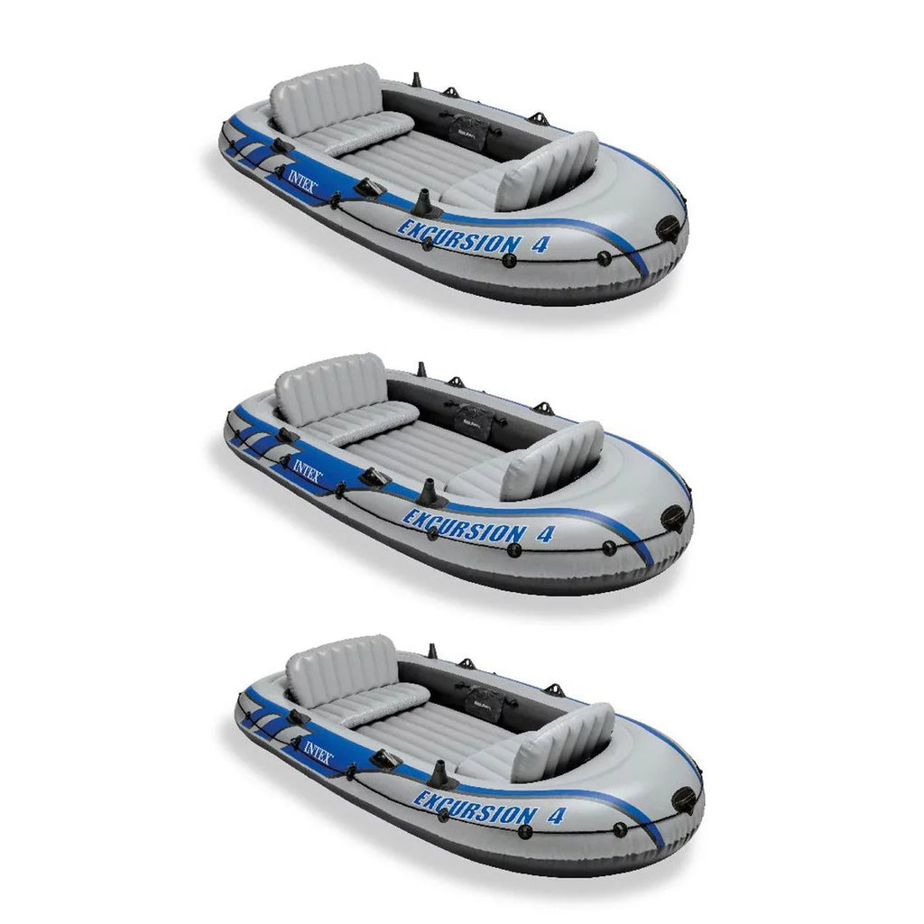 4 Boat Inflatable Rafting Pump Person w/ (3 Intex & Excursion Fishing Oars Pack)