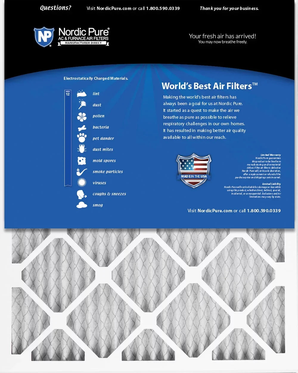 Air 6 Pleated Filters Pack (15_1/2x24_1/2) 12 MERV 16x25x1