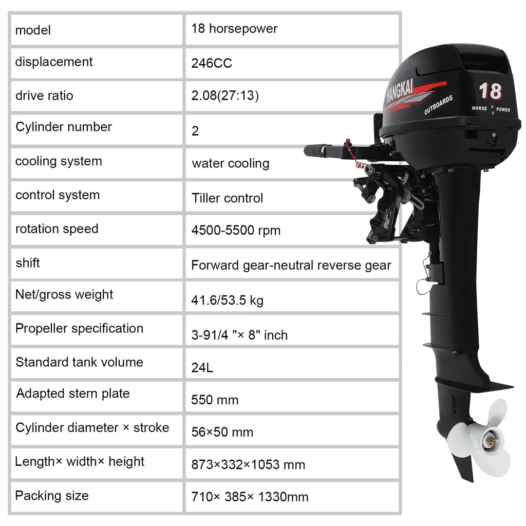 w/CDI 2 Aluminum Boat Engine Outboard 246cc Motor System Fishing Shaft 18 HP Stroke Alloy Motor, Boat Wuzstar Cooling Long Liquid