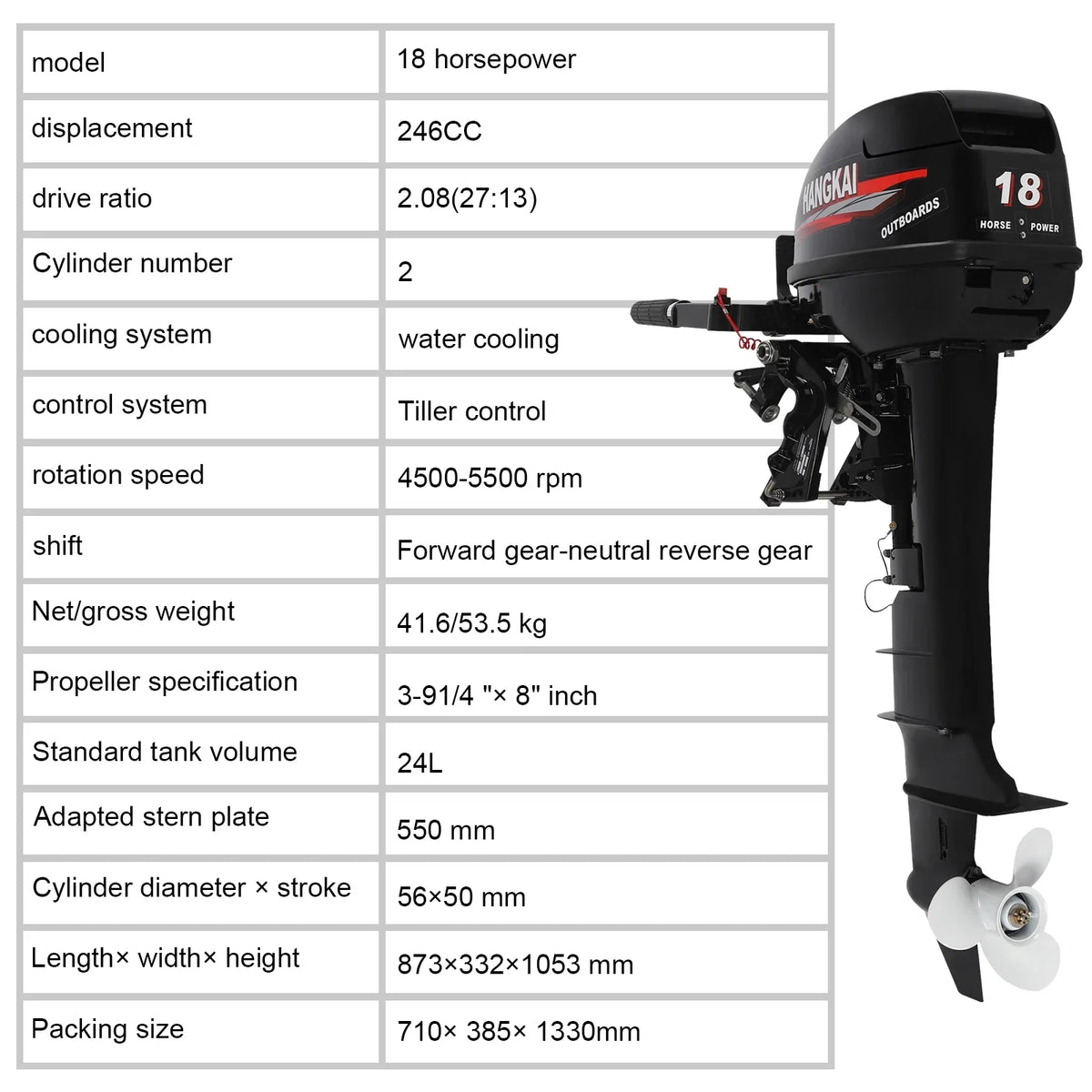 w/CDI 2 Aluminum Boat Engine Outboard 246cc Motor System Fishing Shaft 18 HP Stroke Alloy Motor, Boat Wuzstar Cooling Long Liquid
