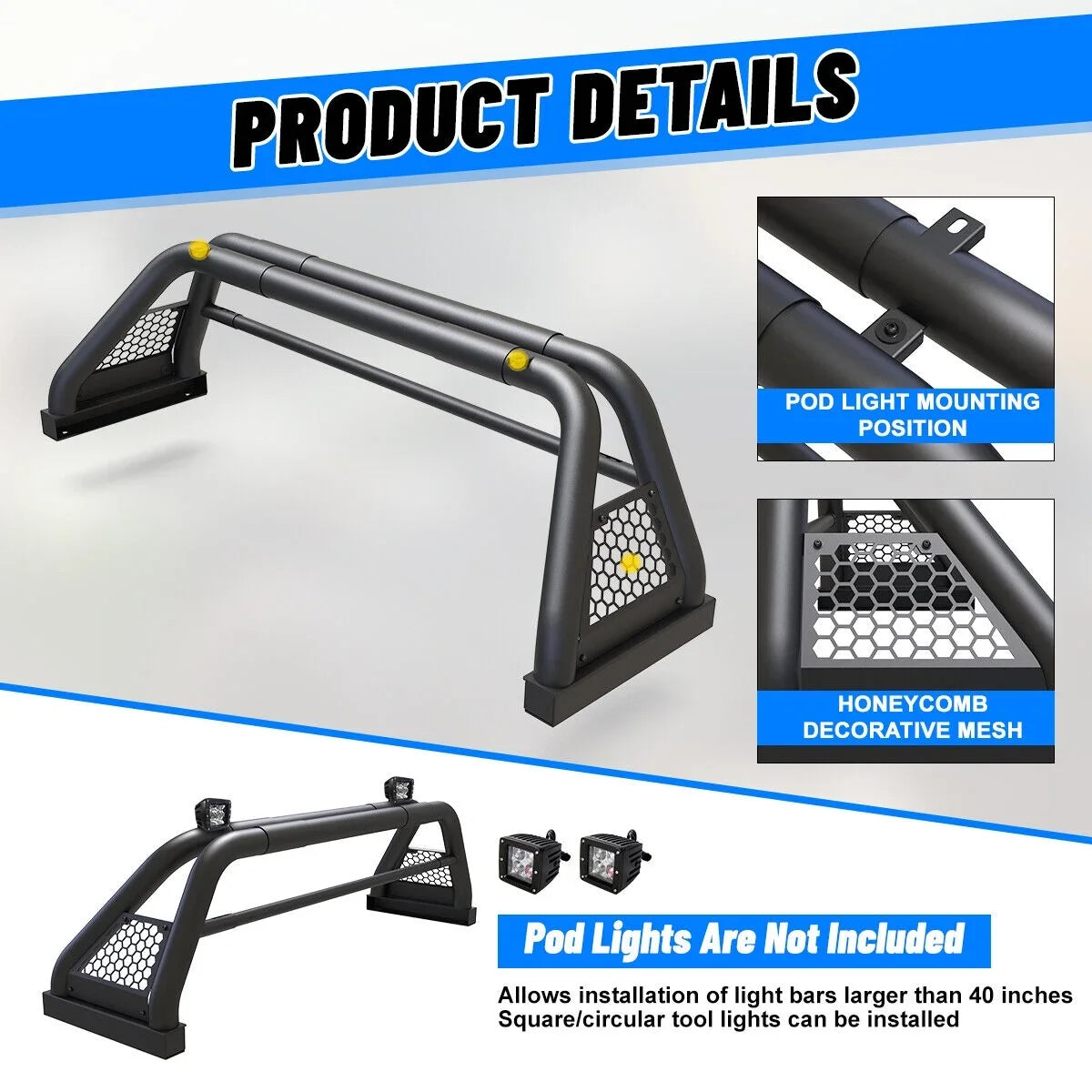 Bed Fit 62.9-74.7" and For sierra Bar Bar Chase Rack Adjustable silverado/GMC Truck Chevy 1999-2013 2019-2023 Roll Sport