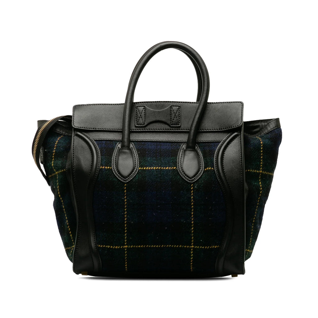 Blue Bag Tote Celine Mini Authenticated (Good) Fabric Luggage Tartan Wool Tote Pre-Owned Unisex