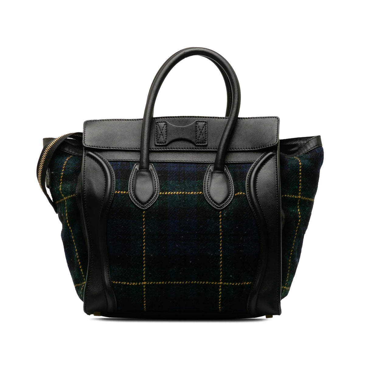 Blue Bag Tote Celine Mini Authenticated (Good) Fabric Luggage Tartan Wool Tote Pre-Owned Unisex