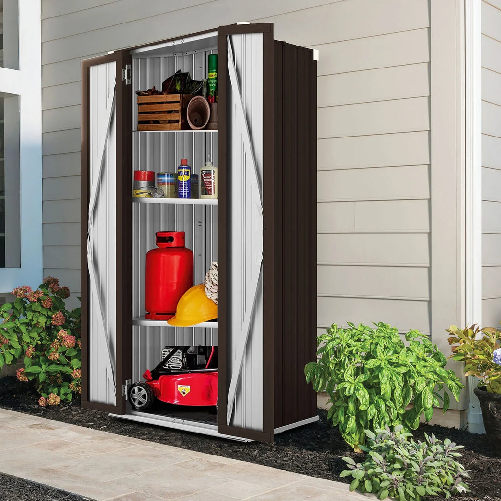 Storage Outdoor/ Cabinet with Garden Storage YODOLLA in Indoor Garage& Shelves Doors Shed Organizer for and 70" Brown