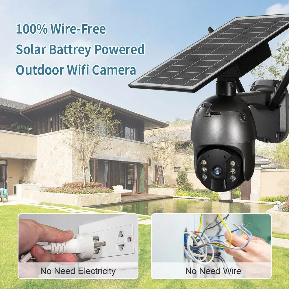 AI Solar WIFI HD PTZ Outdoor Wireless Audio, Detection PIR Security DFITO Camera, Liquidproof, Human Camera Security CCTV 1080P 2-Way Camera Detection, Motion Surveillance IP66