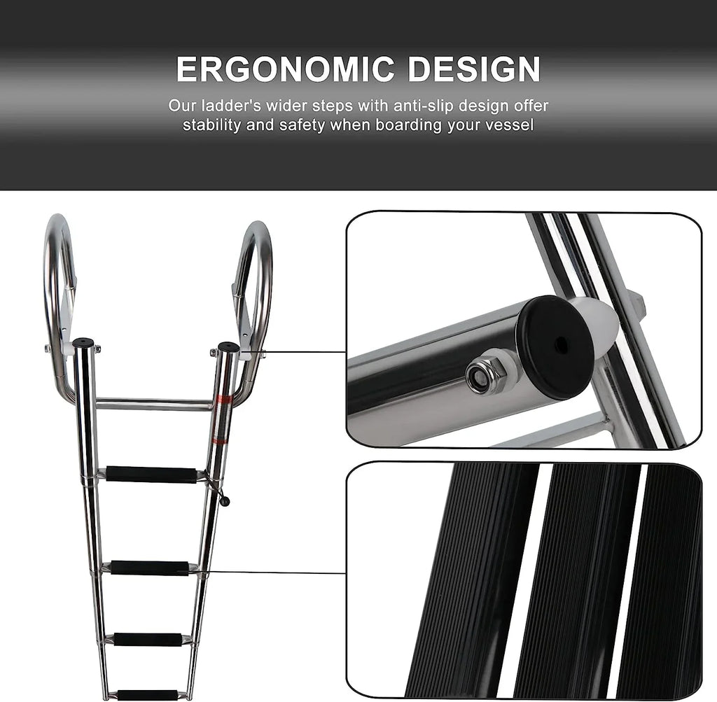 Ladder,Dock Ladder 4 Pontoon Duty Wide Swim Hand Steps, Boat Ladder,Heavy Railings Boat with with Boat Ladder Telescoping Step Folding Boarding