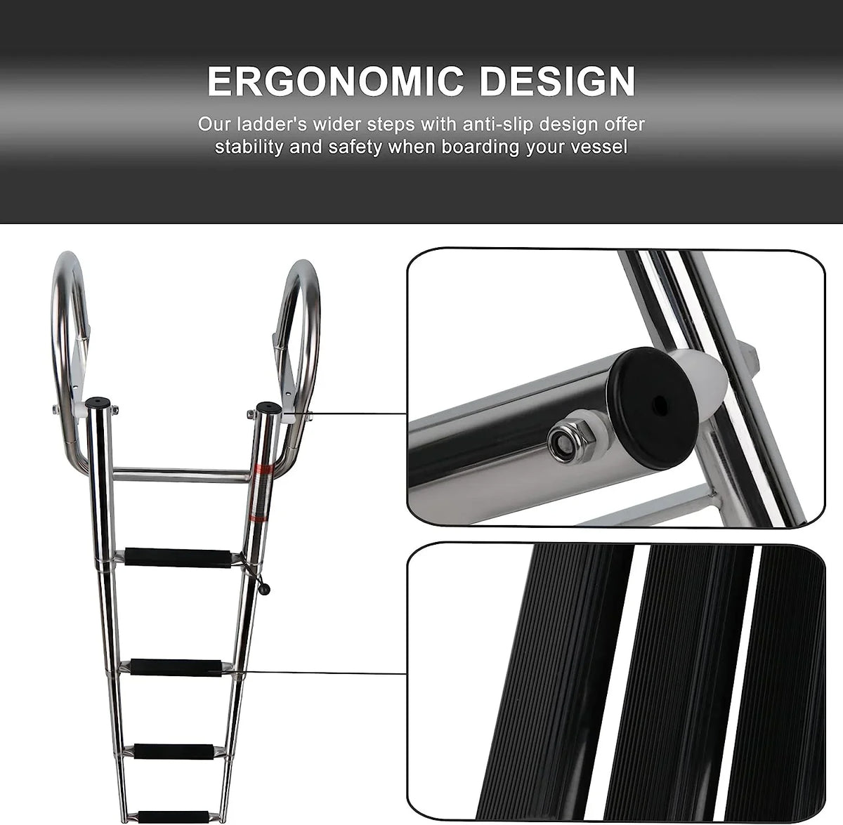 Ladder,Dock Ladder 4 Pontoon Duty Wide Swim Hand Steps, Boat Ladder,Heavy Railings Boat with with Boat Ladder Telescoping Step Folding Boarding